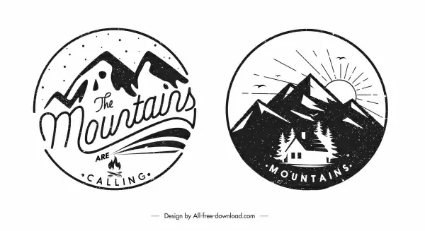 mountain logo templates black white retro design