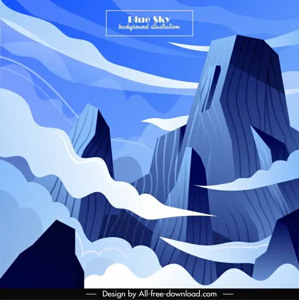 mountain sky scene background colored cartoon design