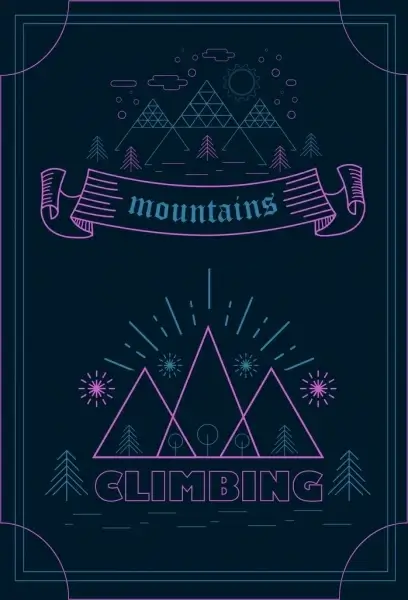 mountain trip banner dark flat design classical style