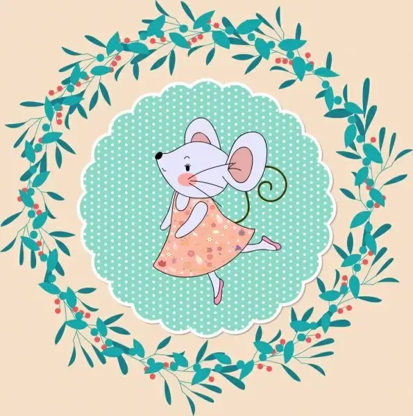 mouse background cute stylized icon circle wreath isolation 