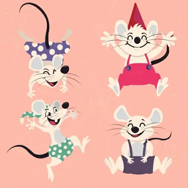 mouse icons funny stylized cartoon design various gestures