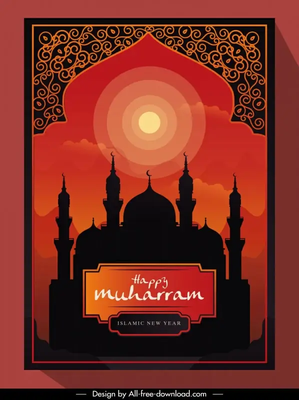 muharram poster template dark silhouette architecture moonlight 
