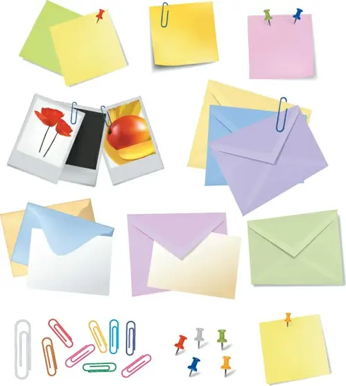 multicolor message paper and paper clip vector