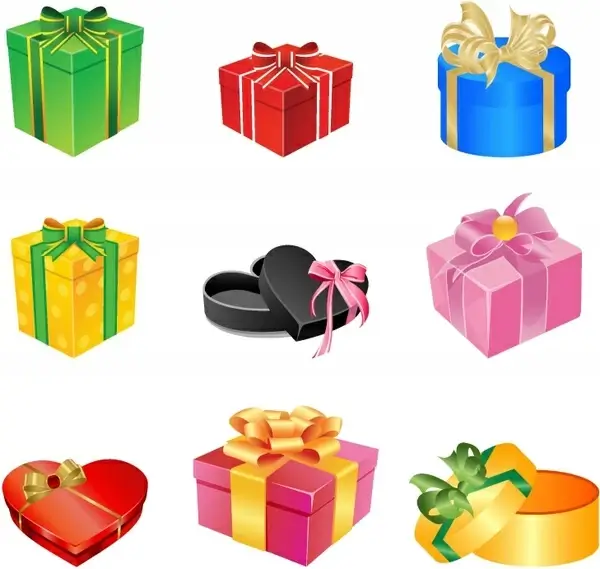 Multicolored gift boxes with bows and ribbons