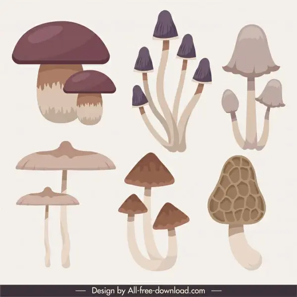 mushroom icons classical flat shapes sketch