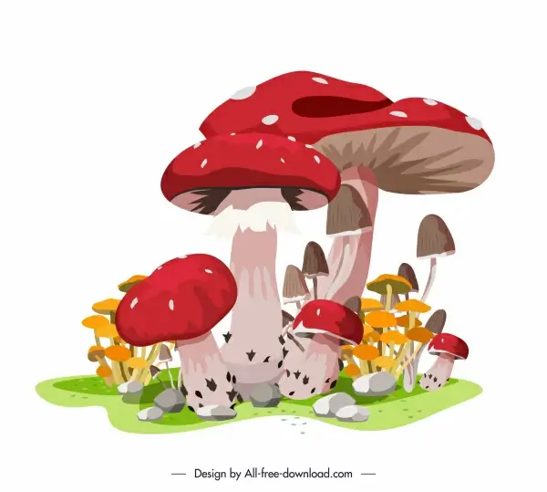 mushroom painting colorful luxuriant growth sketch