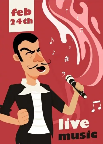 music advertising banner male singer icon cartoon design