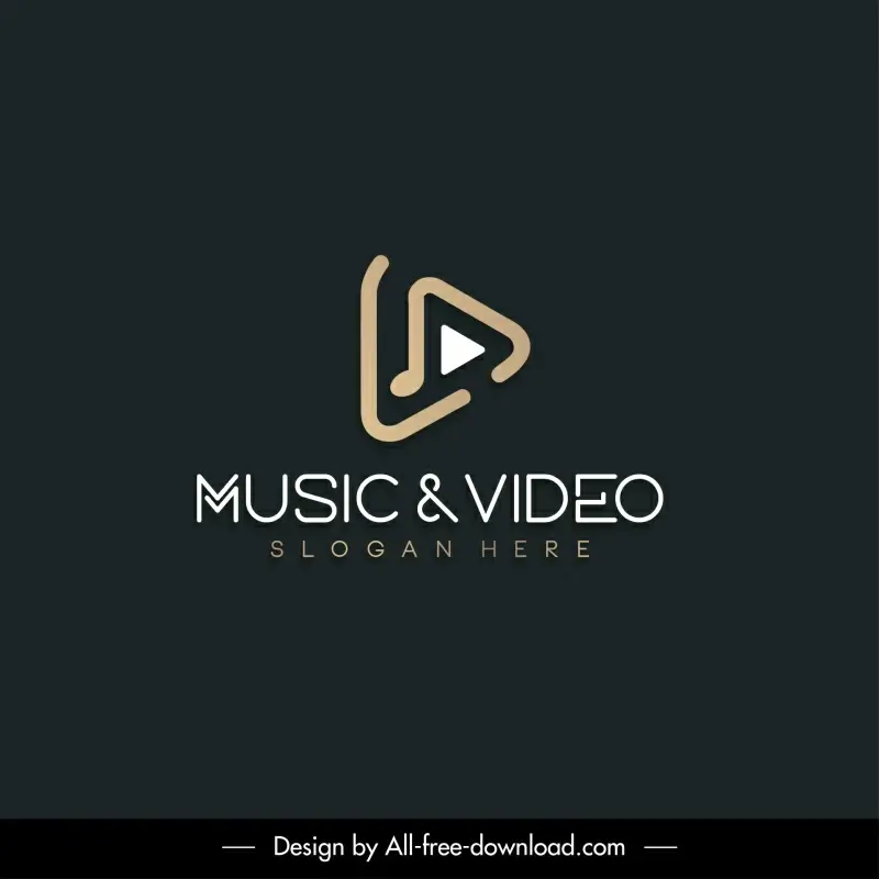 music and video logo template play button triangle flat contrast sketch 