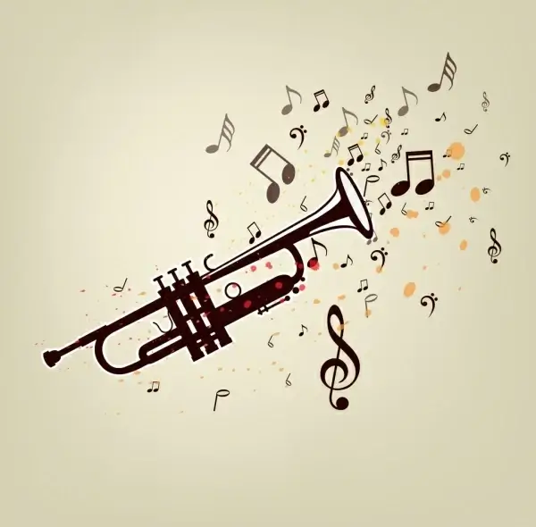 music background trumpet notes icons decor