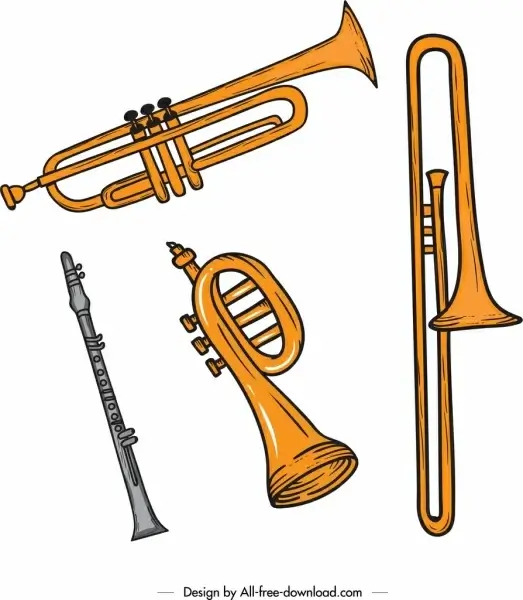 music background trumpet saxophone flute icons retro design
