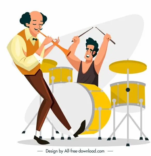 music band icon flute drum instruments sketch