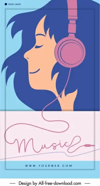 music banner template headphone girl sketch flat classic