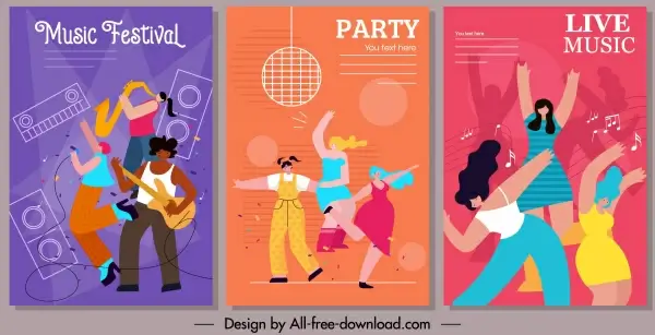 music banner templates cheering people colorful motion design