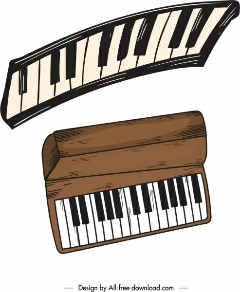 music design elements piano keyboard icons retro design 