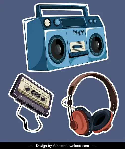 music devices icons colored classic sketch