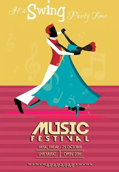 music festival banner dancing couple icon classical design