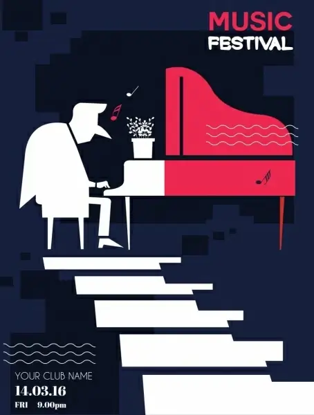 music festival poster pianist icon flat silhouette design