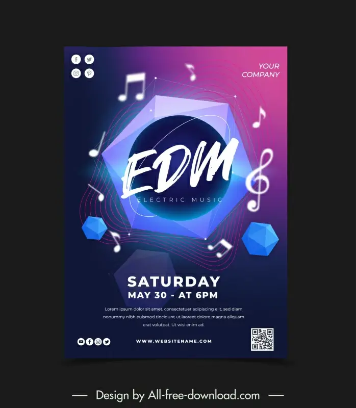music festival poster template modern dynamic geometry music notes