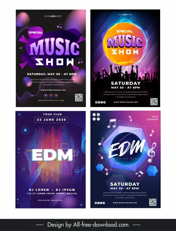 music festival poster templates collection contrast modern dynamic