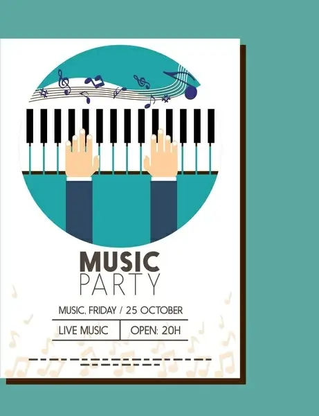 music party banner hand notes and piano design