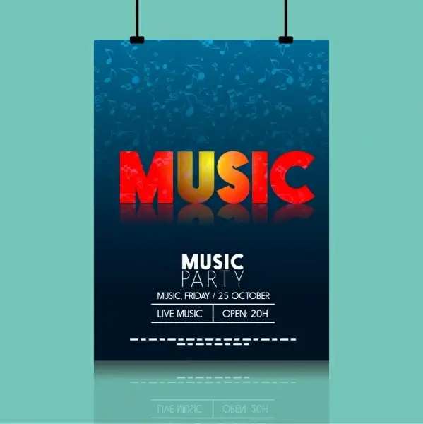 music party leaflet reflection text notes icons