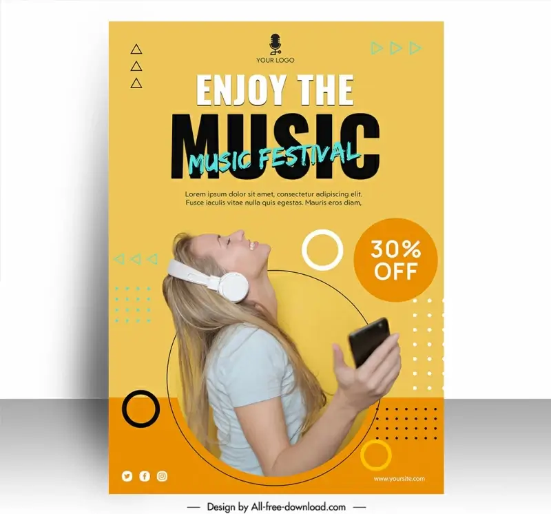 music poster template happy lady headphone