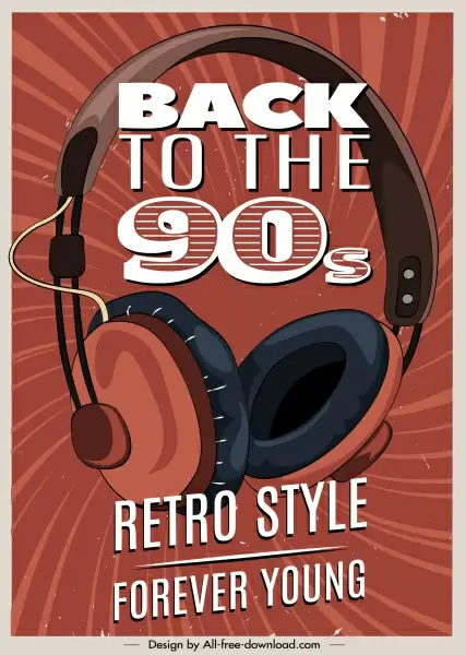 music poster template headphone sketch retro design