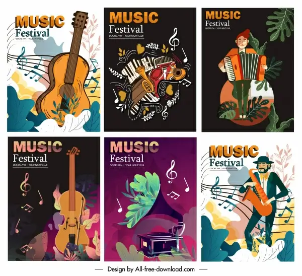 music poster templates classical colorful instruments players decor