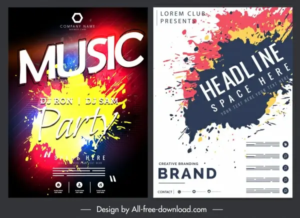 music poster templates colorful grunge ink decor
