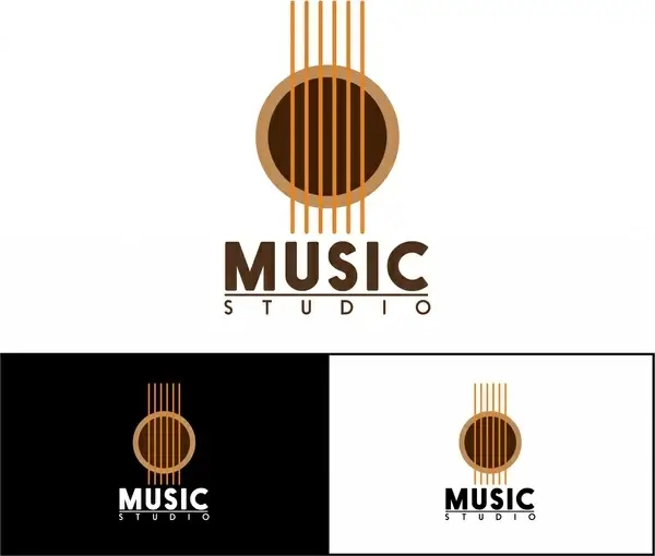 music studio logo sets guitar symbol and texts 