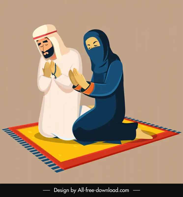 muslim icon people praying cartoon sketch