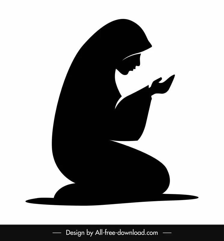 muslims praying woman icon sign silhouette sketch