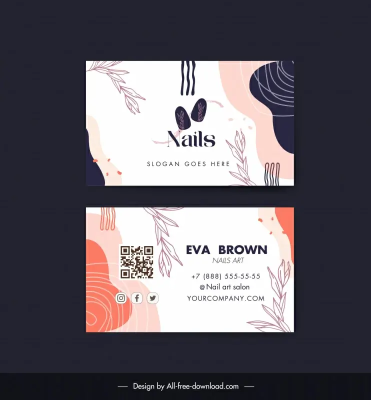 nail art salon business card template classical curves leaf sketch