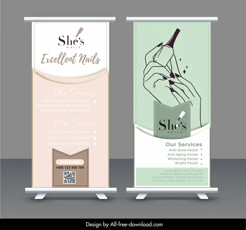 nail salon roll up banner template elegant standee hands