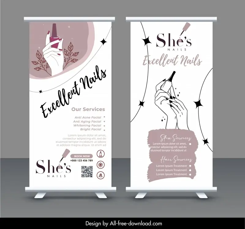 nail salon roll up banner templates elegant handdrawn classic standee