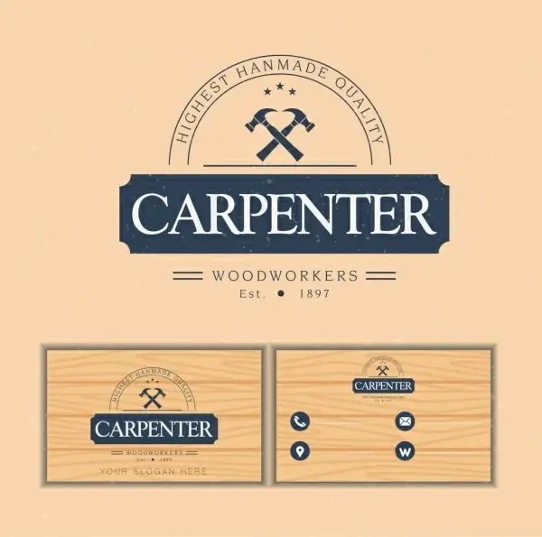 name card template carpenter logotype wooden backdrop