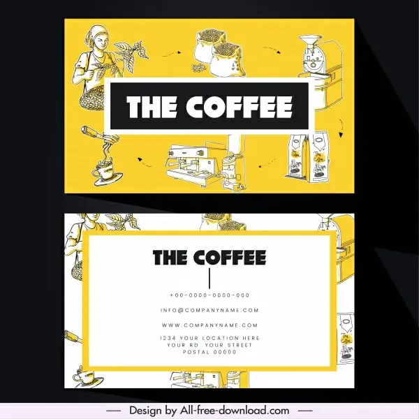 name card template coffee theme colored classical design