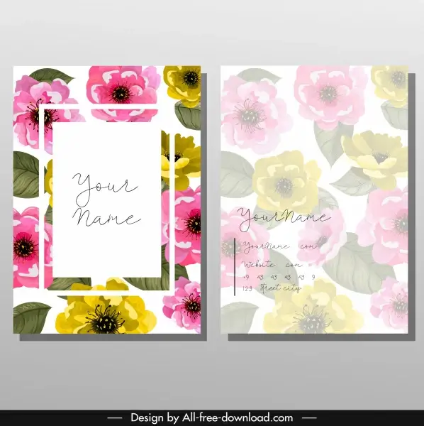 name card template colorful floral classical blurred design