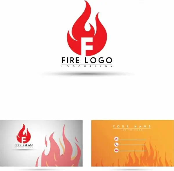 name card template fire logo icon flame background