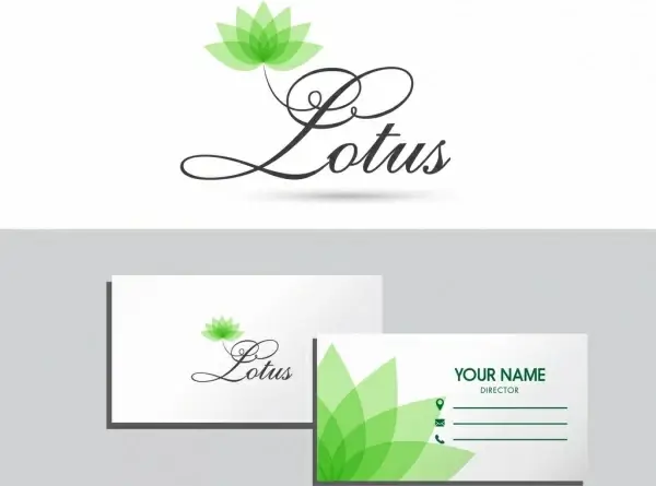 name card template green lotus icon calligraphic decoration