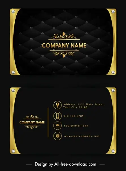 name card template luxury golden black gems decor