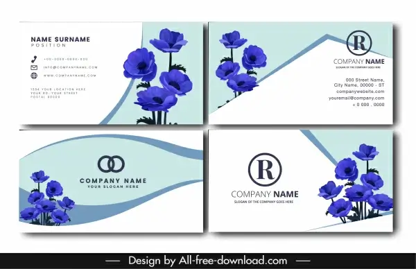 name card template nature theme blue flora decor