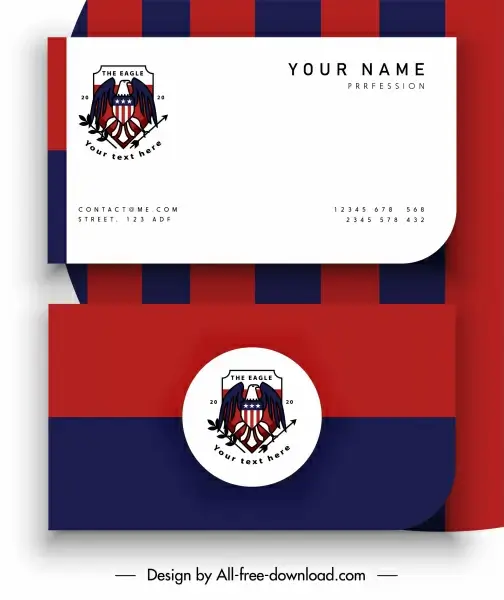 name card template striped flat design eagle logotype