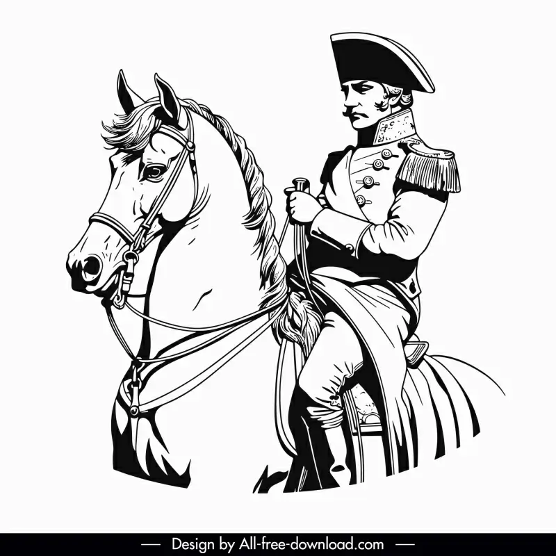 napoleon horse ride design elements black white handdrawn