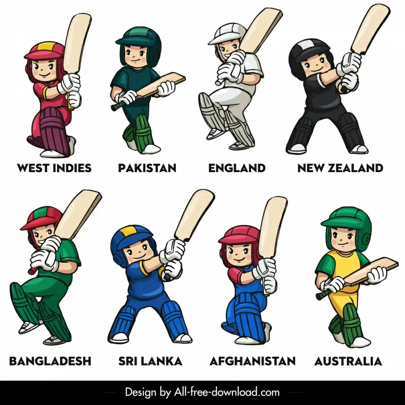 national cricket players icon cute dynamic cartoon character sketch