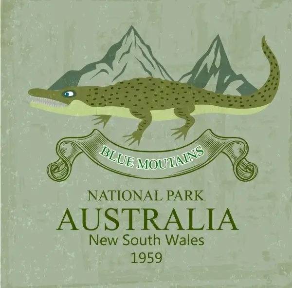 national park advertisement crocodile icon colored retro design