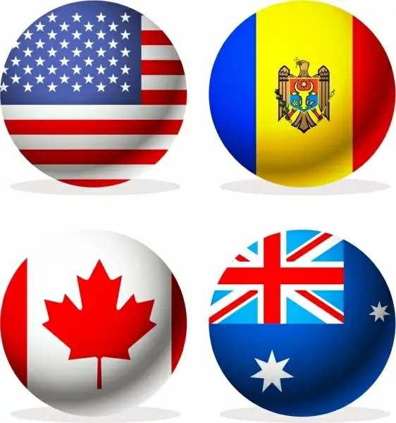nations flags icons modern colorful circle isolation