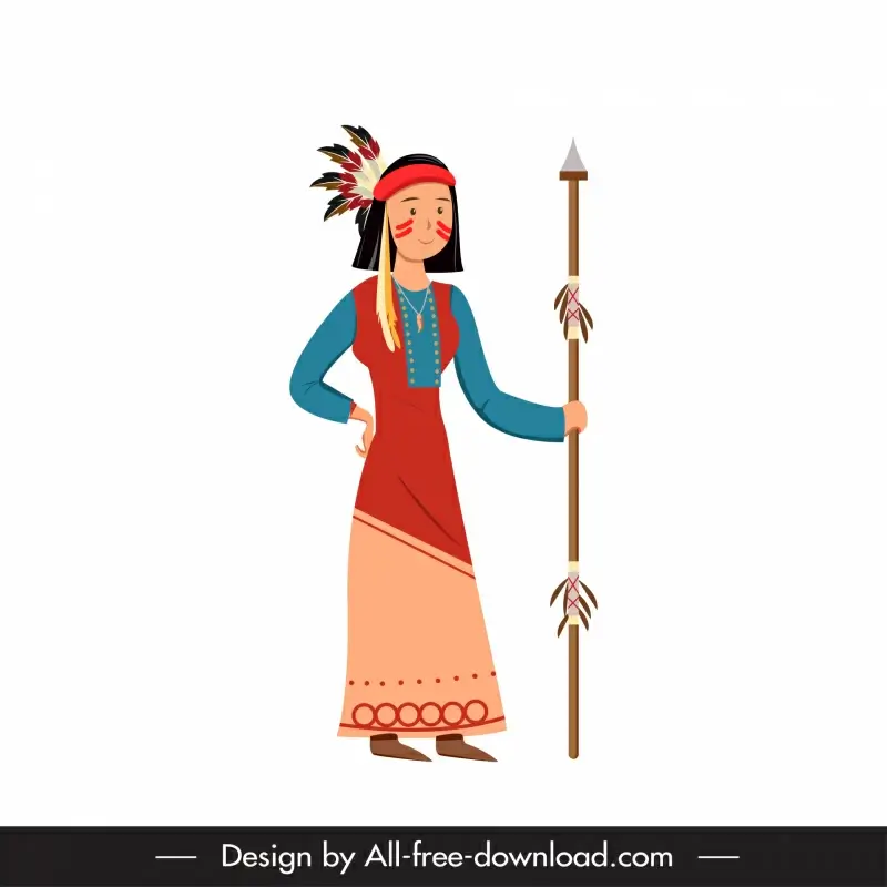 native american indian icon cute cartoon girl sketch
