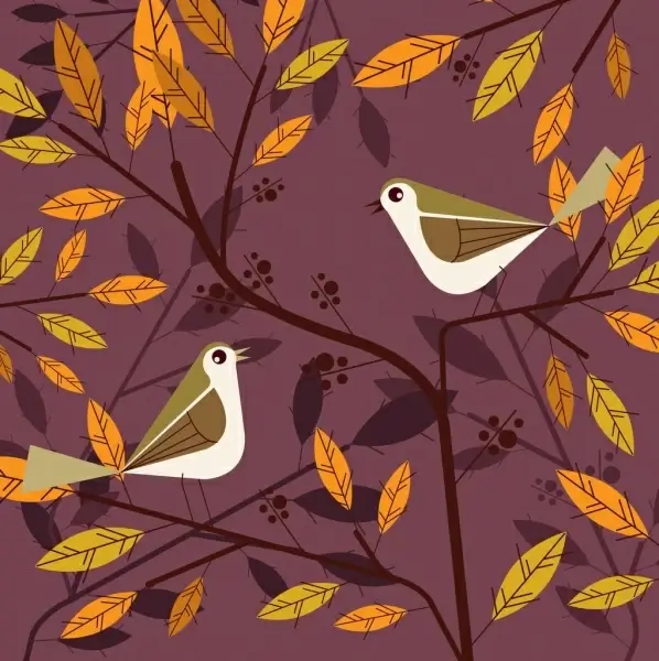 natural background birds leaves branch icons decor