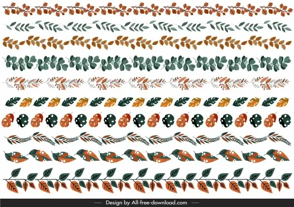 natural border elements templates colorful leaves shapes